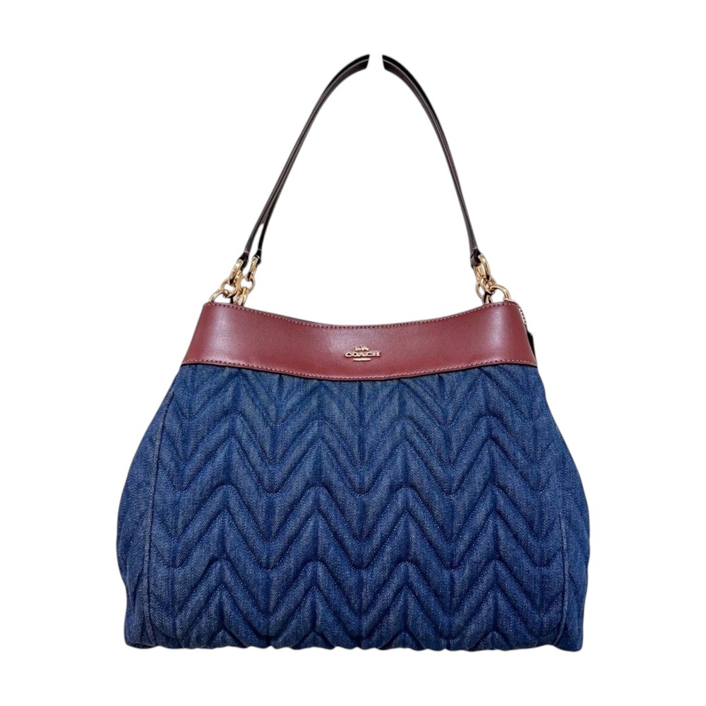 Coach Lexy Quilted Denim Shoulder Bag Indigo Oxblood Burgundy F66925